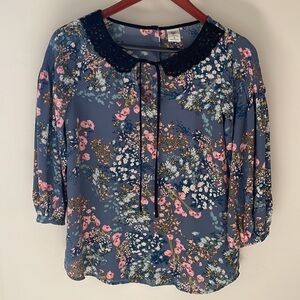 Disney Snow White Collection by LC Lauren Conrad Blue Floral Blouse Lace Collar